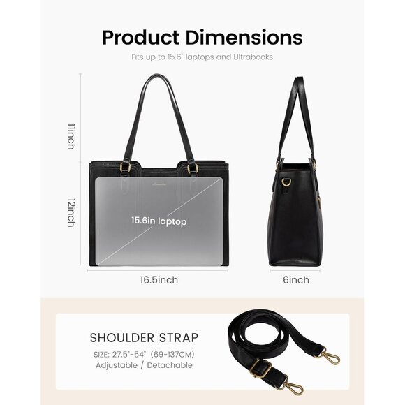 Waterproof Laptop Bag for Women Vintage Work Tote Purse with Wristlet Stylish - Picture 5 of 6